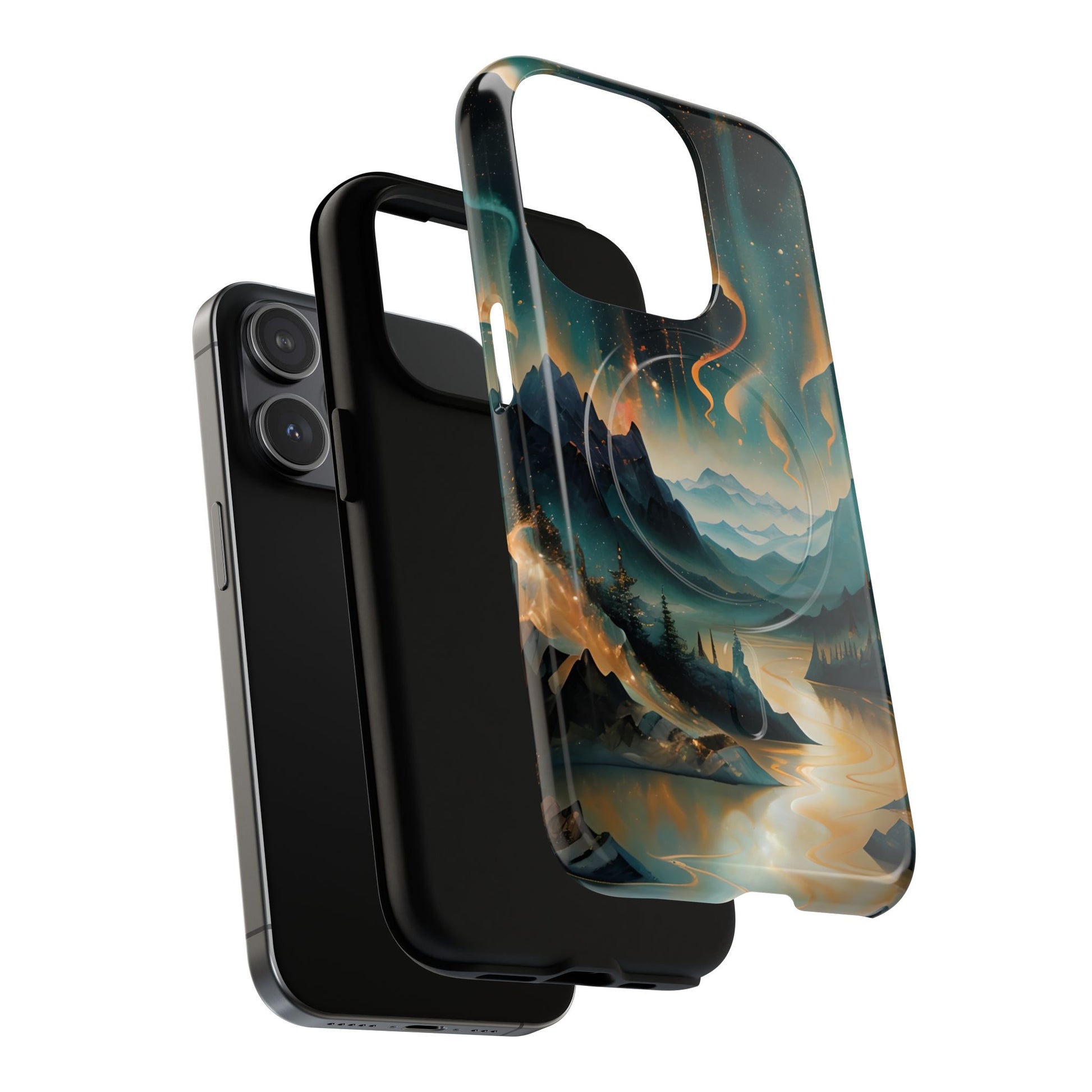 Aurora Dreamscape iPhone 15 Pro Case – Northern Lights Art, MagSafe Compatible, Tough Shockproof Cover