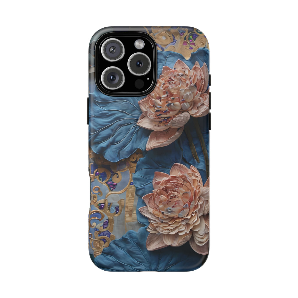 Peony Midnight Tapestry - iPhone 16 Pro Max - MagSafe Compatible - Elegant Blue & Blush Artful Phone Cover