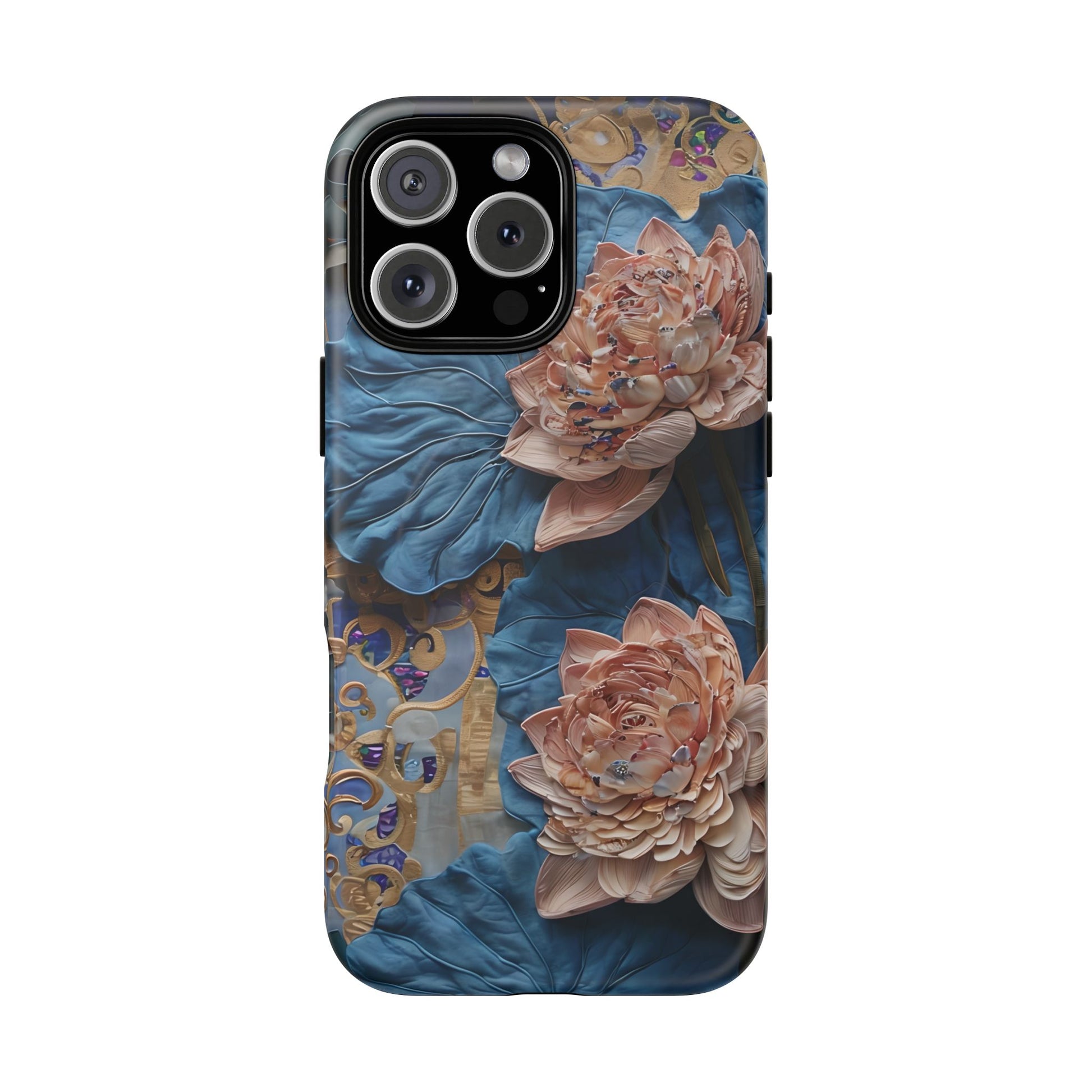 Peony Midnight Tapestry - iPhone 16 Pro Max - MagSafe Compatible - Elegant Blue & Blush Artful Phone Cover