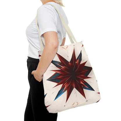 Garnet Starburst Tote Bag (16x16 & 18x18)- Bold Red Geometric Floral on Beige Canvas, Eco-Friendly & Durable