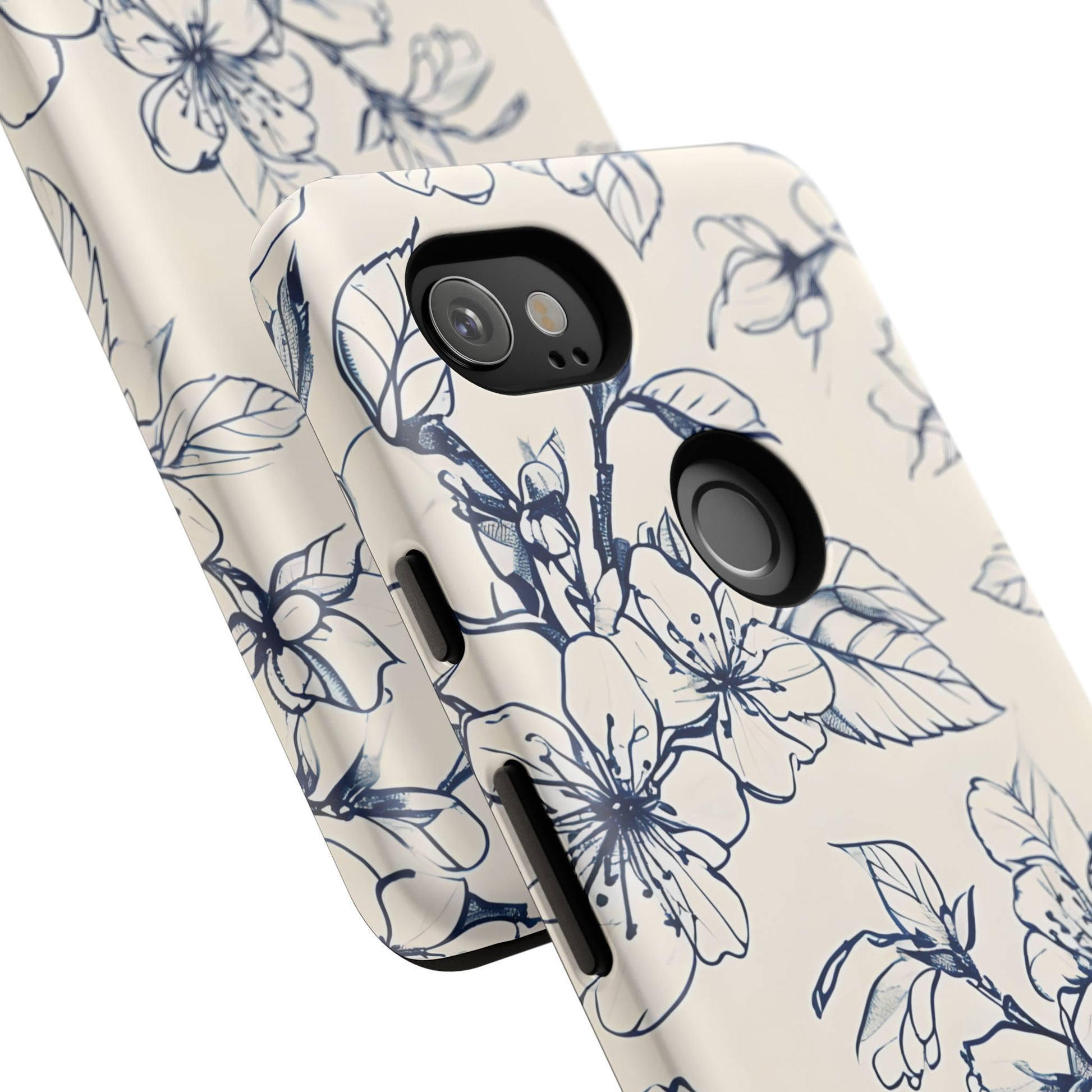 Blossom Sketch - Artistic Blue Floral Google Pixel 2XL - Tough Phone Case - Hand-Drawn Botanical Design
