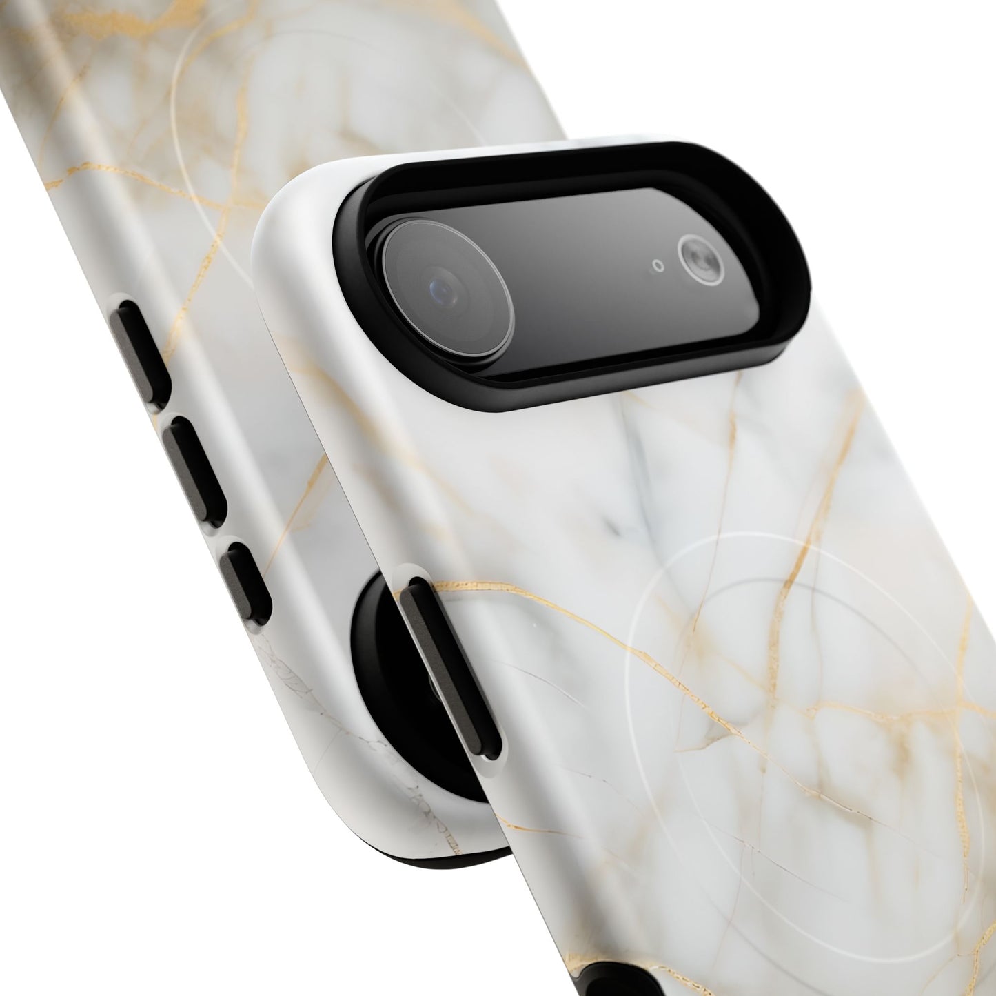 Golden Vein iPhone MagSafe Phone Case -White Neutral Marble Design