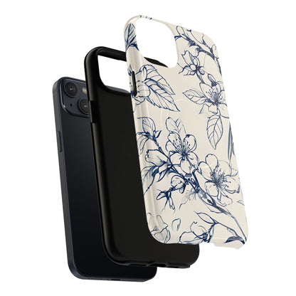 Blossom Sketch - Artistic Blue Floral - iPhone MagSafe Phone Case - Botanical Design