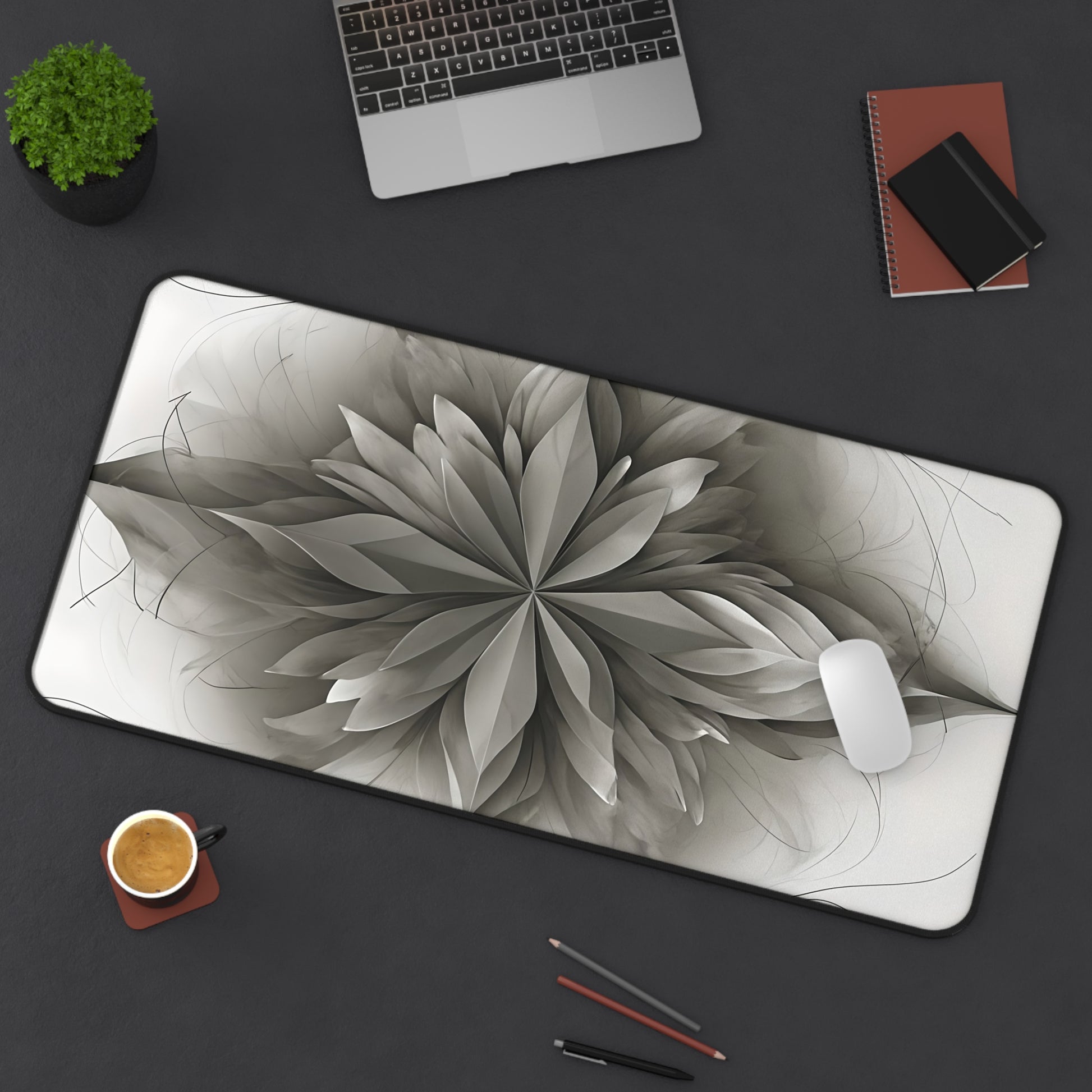Silver Lotus Desk Mat - Premium Office Desk Pad, 3 Sizes Available, Artistic Workspace Protection