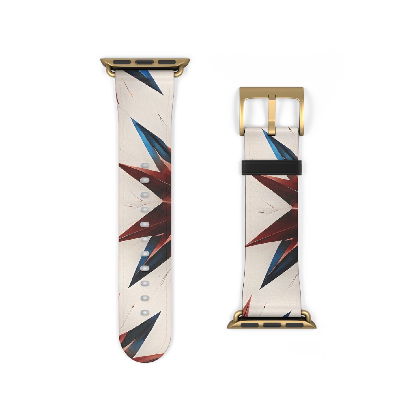 Garnet Starburst Apple Watch band strap with gold clasp featuring patriotic red, white and blue starburst artwork