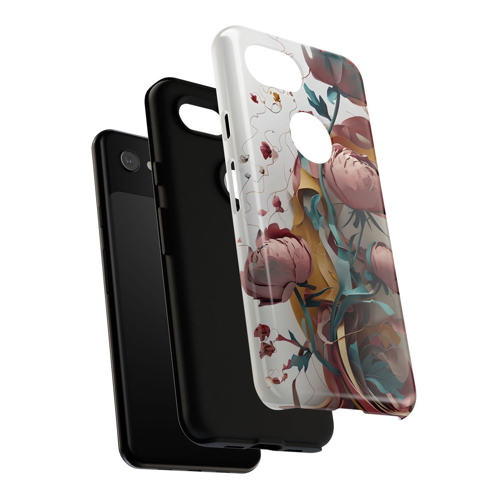 Blushing Peony Veil - Elegant Painterly Floral Google Pixel 3a Tough Phone Case - Soft Blush & Teal Peony Design