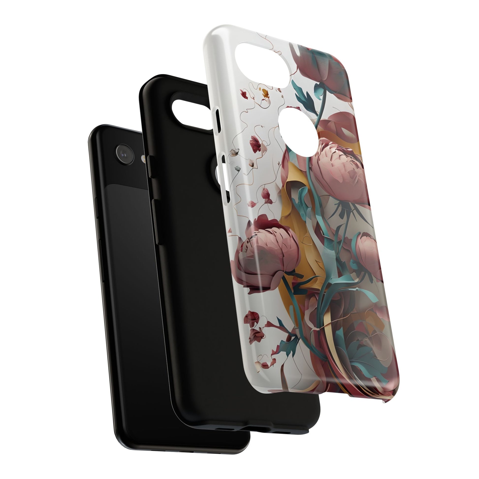 Blushing Peony Veil - Elegant Painterly Floral Google Pixel 3a Tough Phone Case - Soft Blush & Teal Peony Design