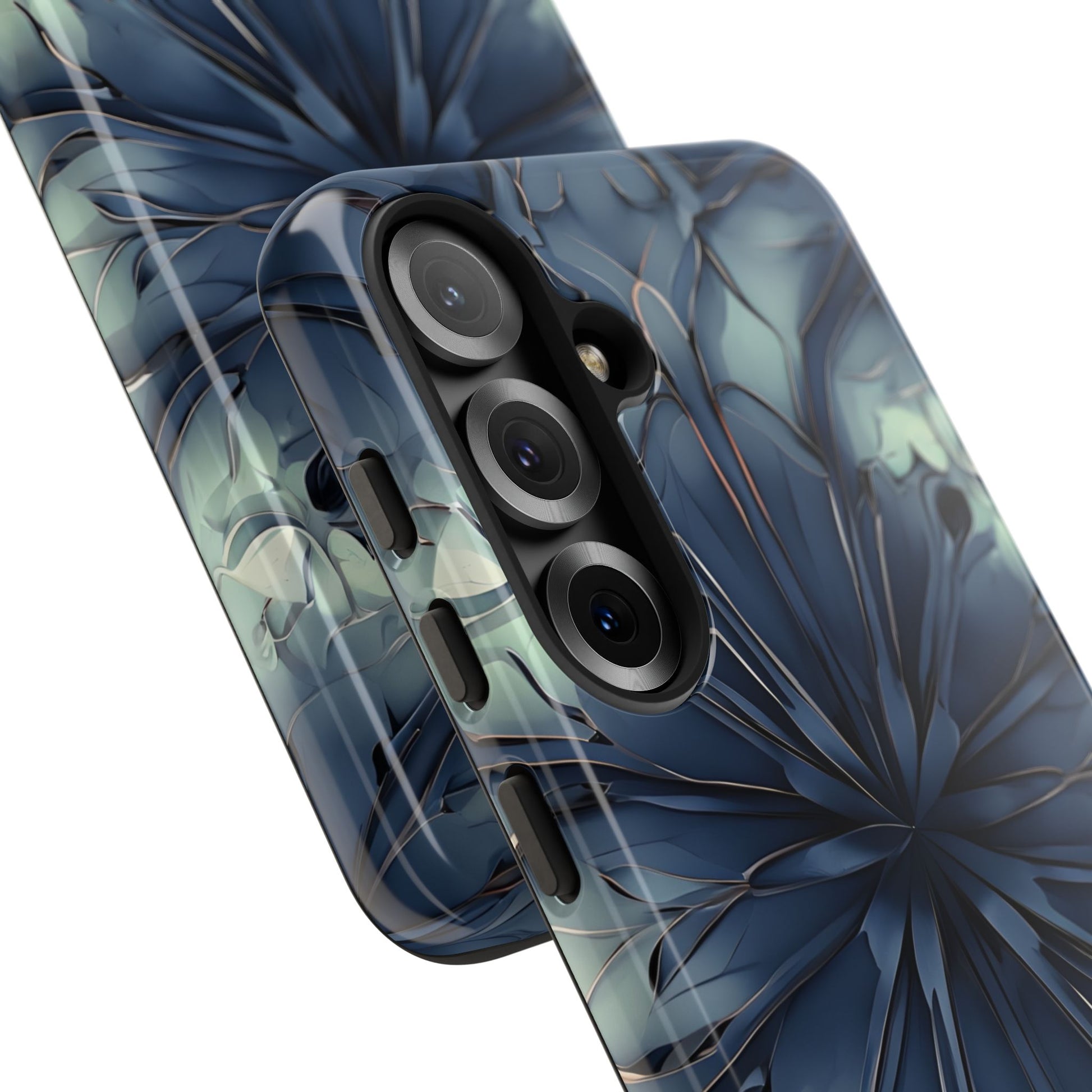 Indigo Mosaic - Artistic Kaleidoscope Collection Artistic Floral - Samsung Galaxy S25 Tough Phone Case - Bold Blue Symmetrical Design