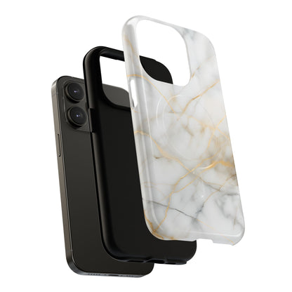 Golden Vein iPhone MagSafe Phone Case -White Neutral Marble Design