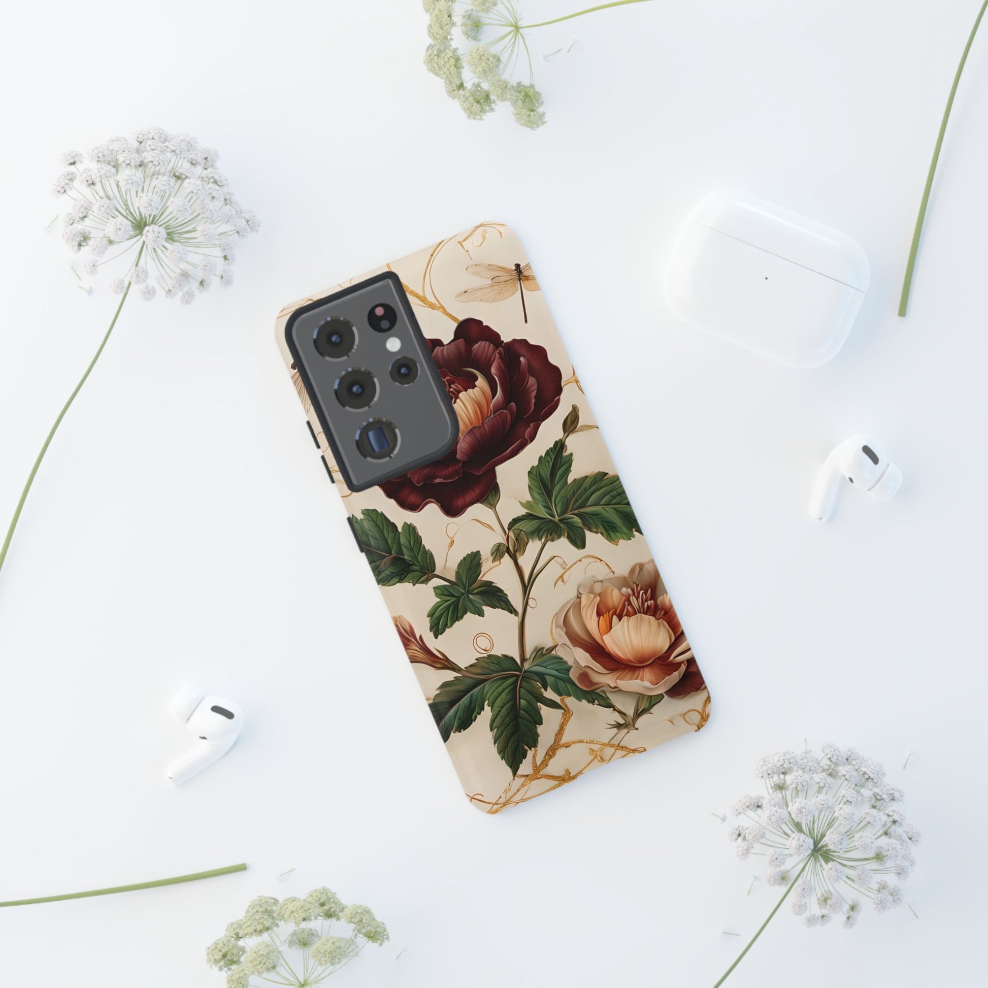 Vintage Burgundy Rose - Elegant Floral Samsung Galaxy S21 Ultra Phone Case - Classic Painterly Rose Design