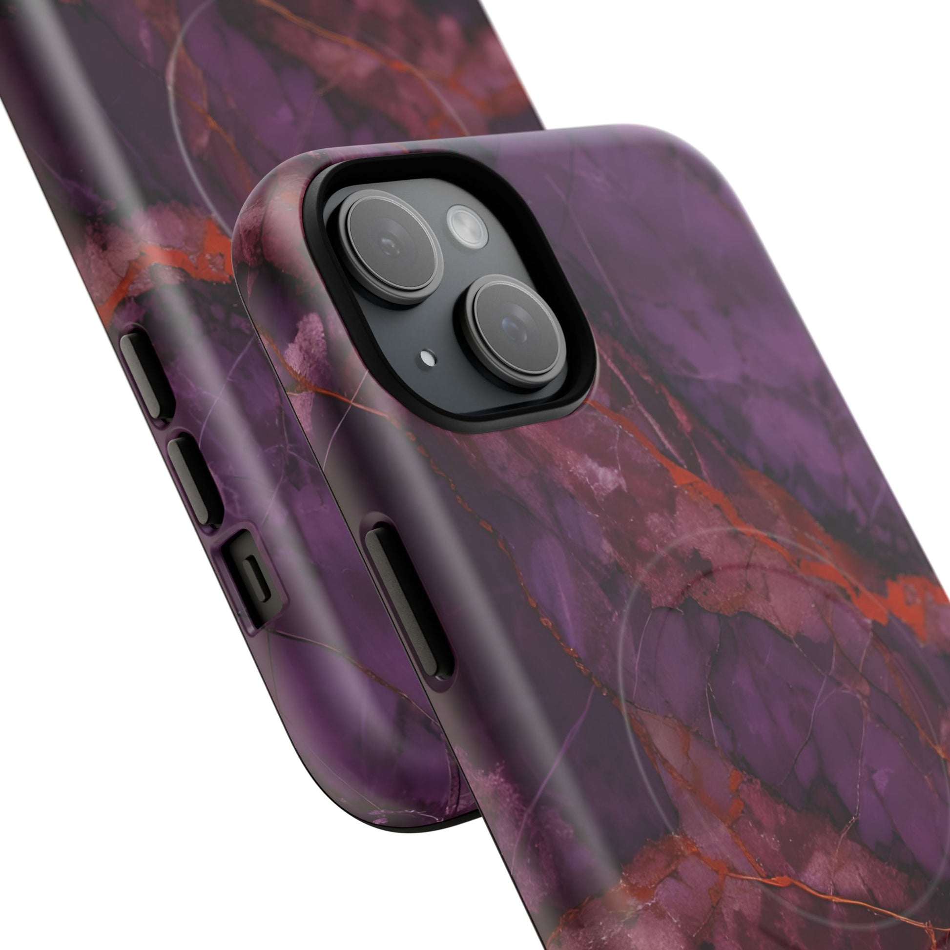 Amethyst Current - Kaleidoscope Collection Artistic Floral Burst - iPhone 15 Plus MagSafe Phone Case - Bold Purple Symmetrical Design