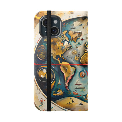 Celestial Map world map pattern iPhone wallet flip phone case closed