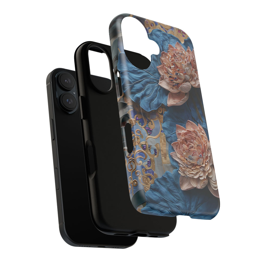 Peony Midnight Tapestry - iPhone 16 - MagSafe Compatible - Elegant Blue & Blush Artful Phone Cover