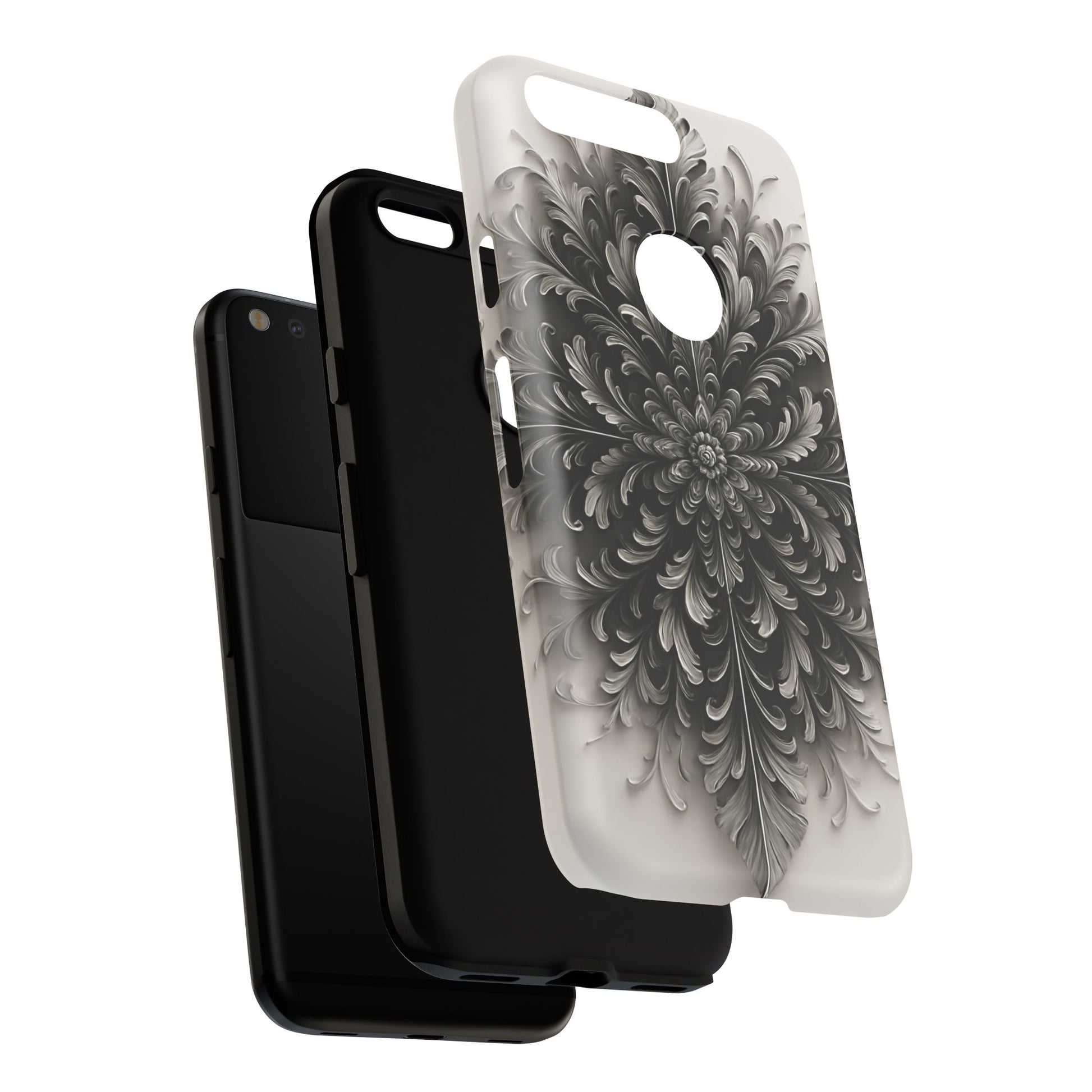 Obsidian Bloom - Elegant Black & White Google Pixel Tough Phone Case - Intricate Mandala Flower Design
