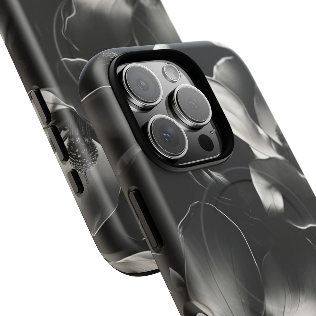 Monochrome Magnolia - Elegant Black & White Floral iPhone 16 Pro MagSafe Phone Case - Artistic Magnolia Design