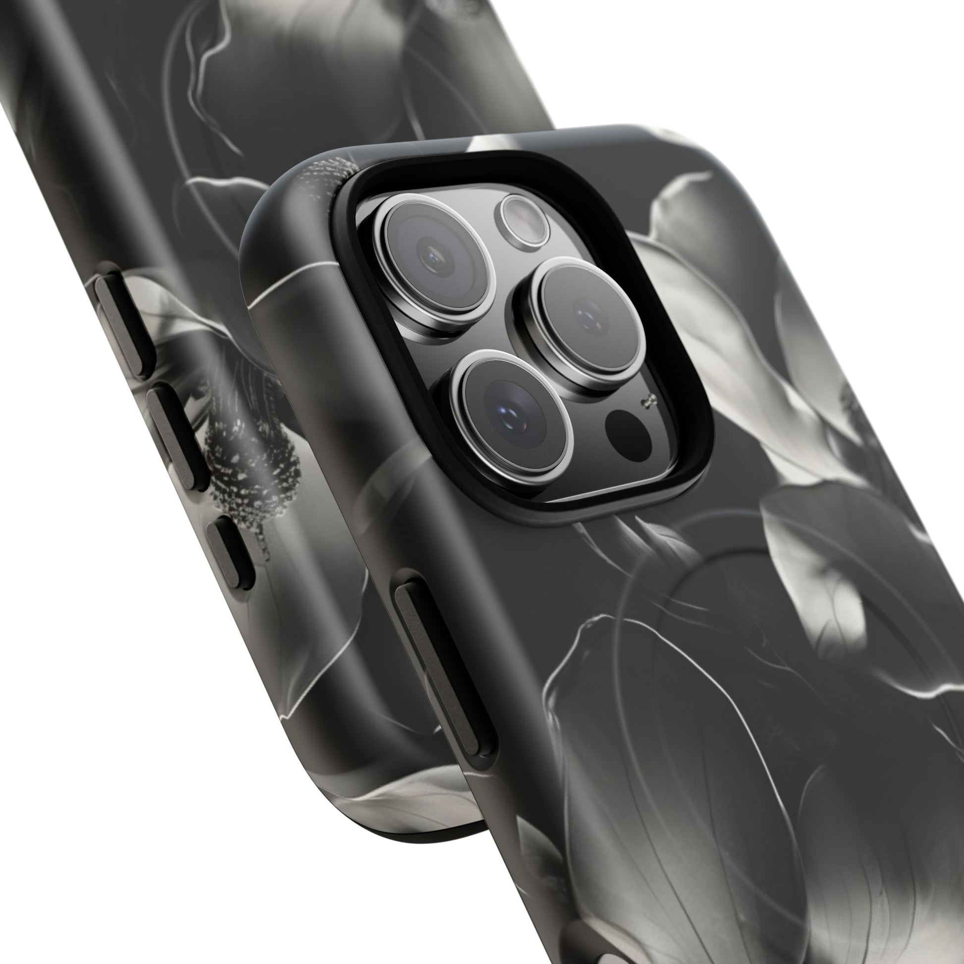 Monochrome Magnolia - Elegant Black & White Floral iPhone 16 Pro MagSafe Phone Case - Artistic Magnolia Design