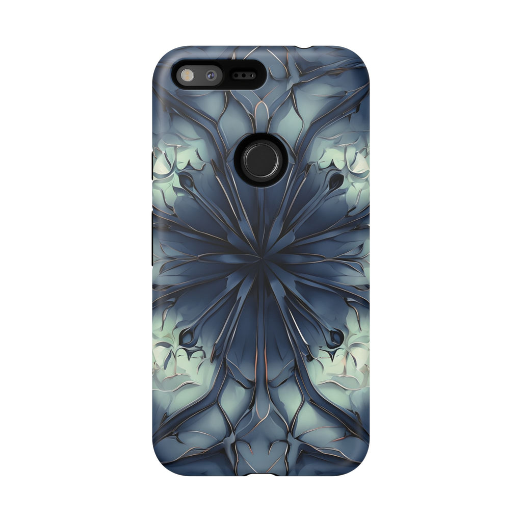 Indigo Mosaic - Artistic Kaleidoscope Collection Artistic Floral - Google Pixel XL Tough Phone Case - Bold Blue Symmetrical Design