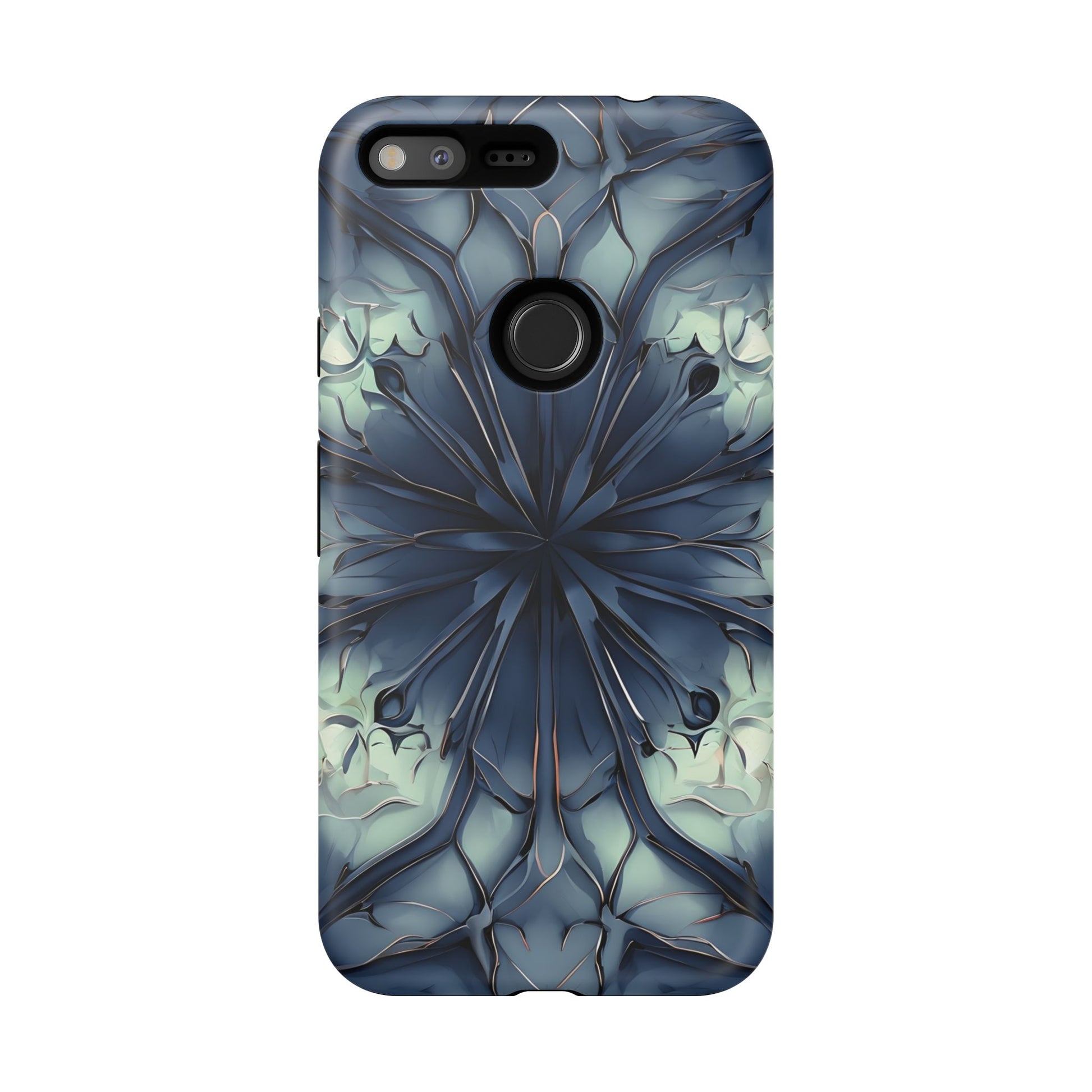 Indigo Mosaic - Artistic Kaleidoscope Collection Artistic Floral - Google Pixel XL Tough Phone Case - Bold Blue Symmetrical Design