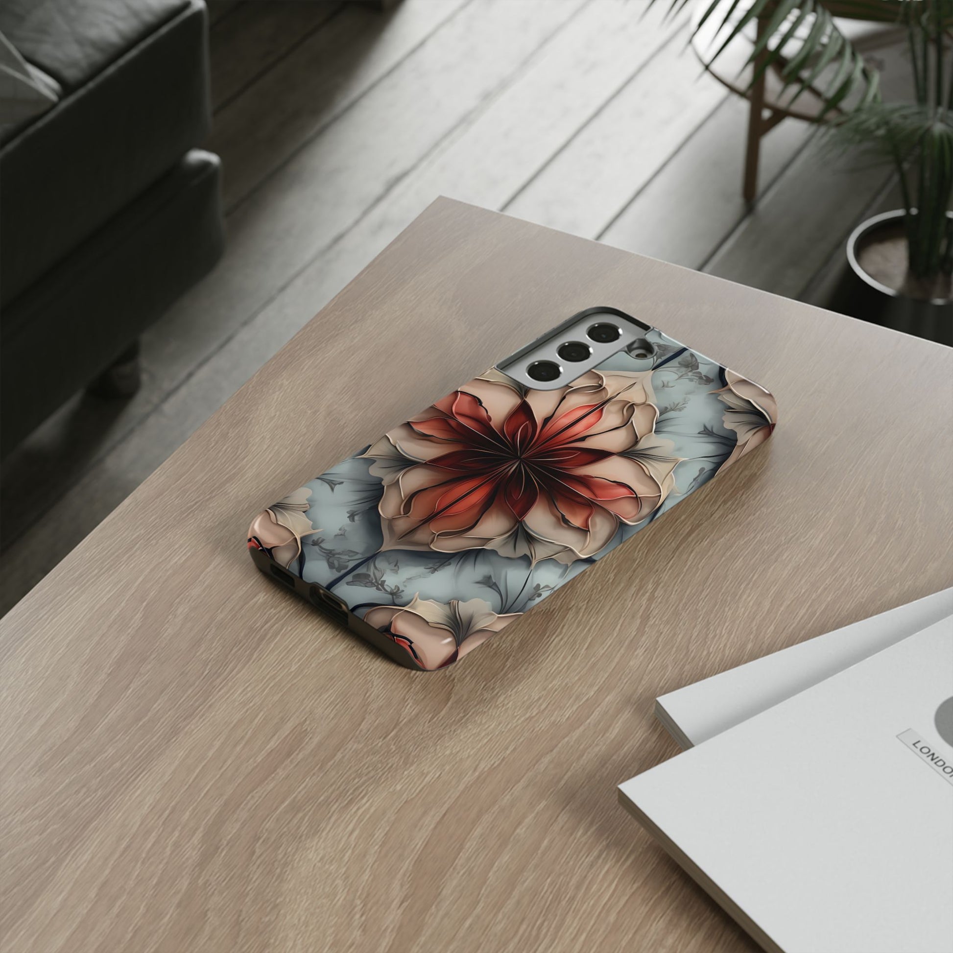 Ember Bloom - Kaleidoscope Collection Artistic Floral - Samsung Galaxy S22 Plus Tough Phone Case - Fiery Symmetrical Design