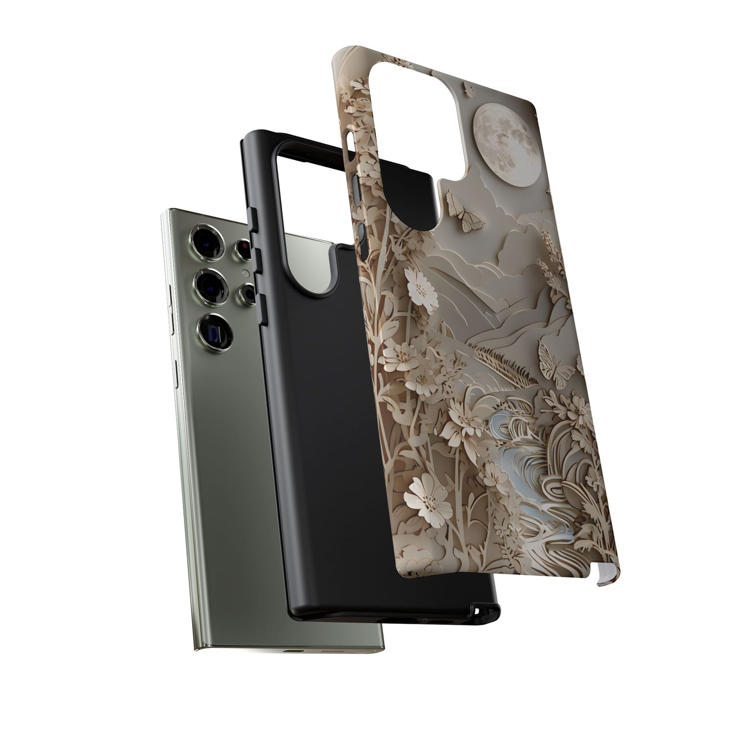 Moonlit Garden moon and botanical landscape Samsung Galaxy tough phone case dual layer protection