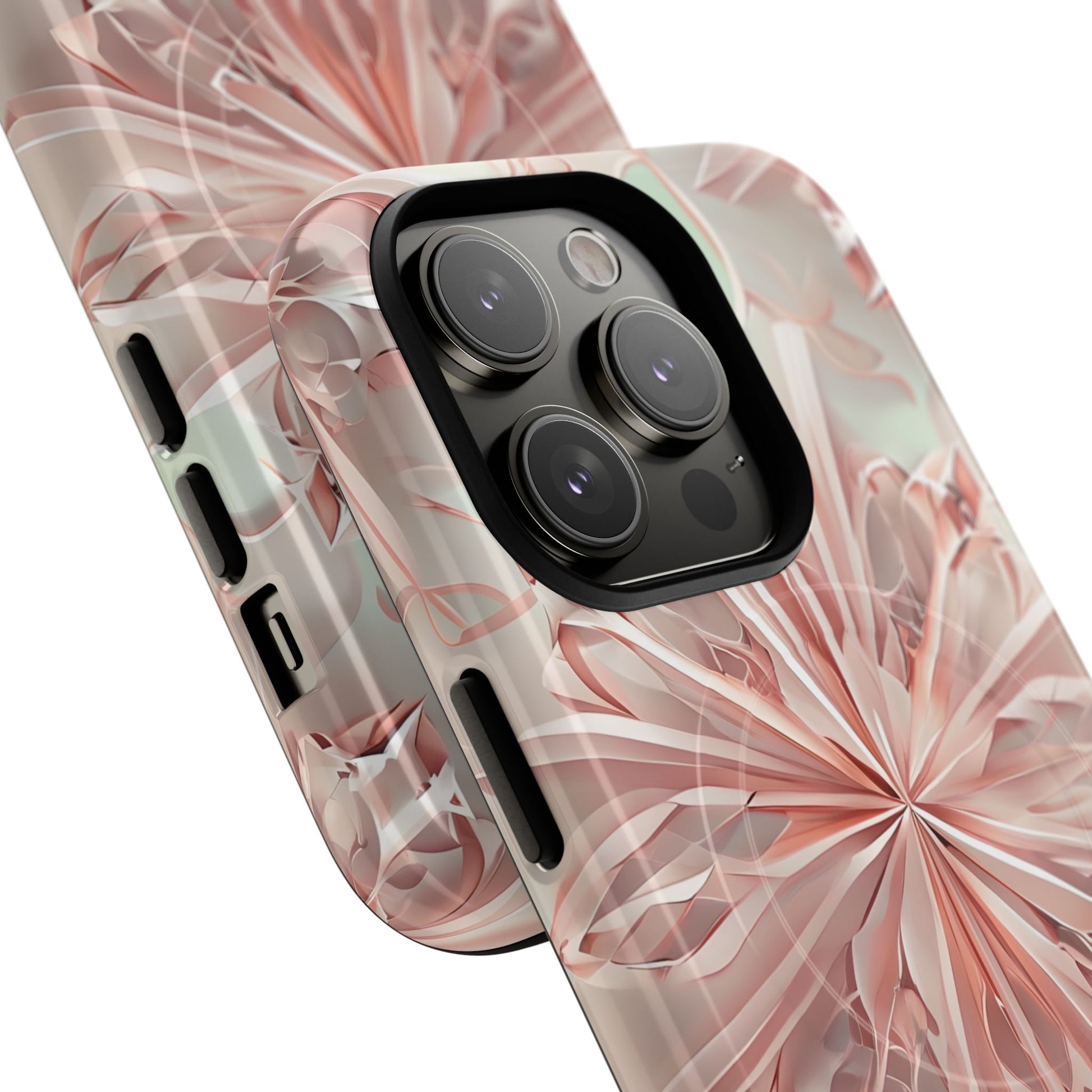 Blush Frost iPhone 14 Pro - Kaleidoscope Collection of MagSafe Compatible - Soft Pink Geometric Floral Design