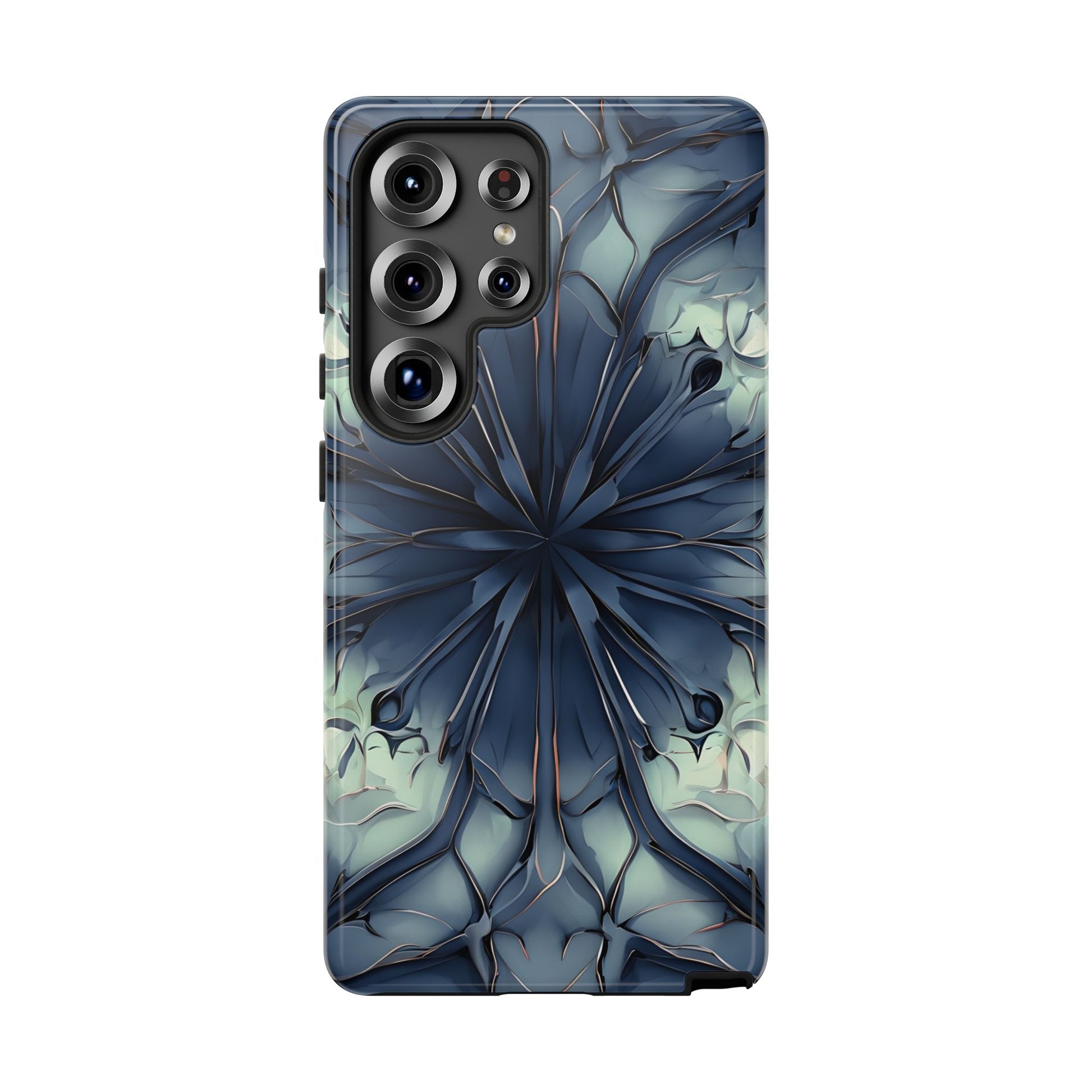 Indigo Mosaic - Artistic Kaleidoscope Collection Artistic Floral - Samsung Galaxy S25 Ultra Tough Phone Case - Bold Blue Symmetrical Design