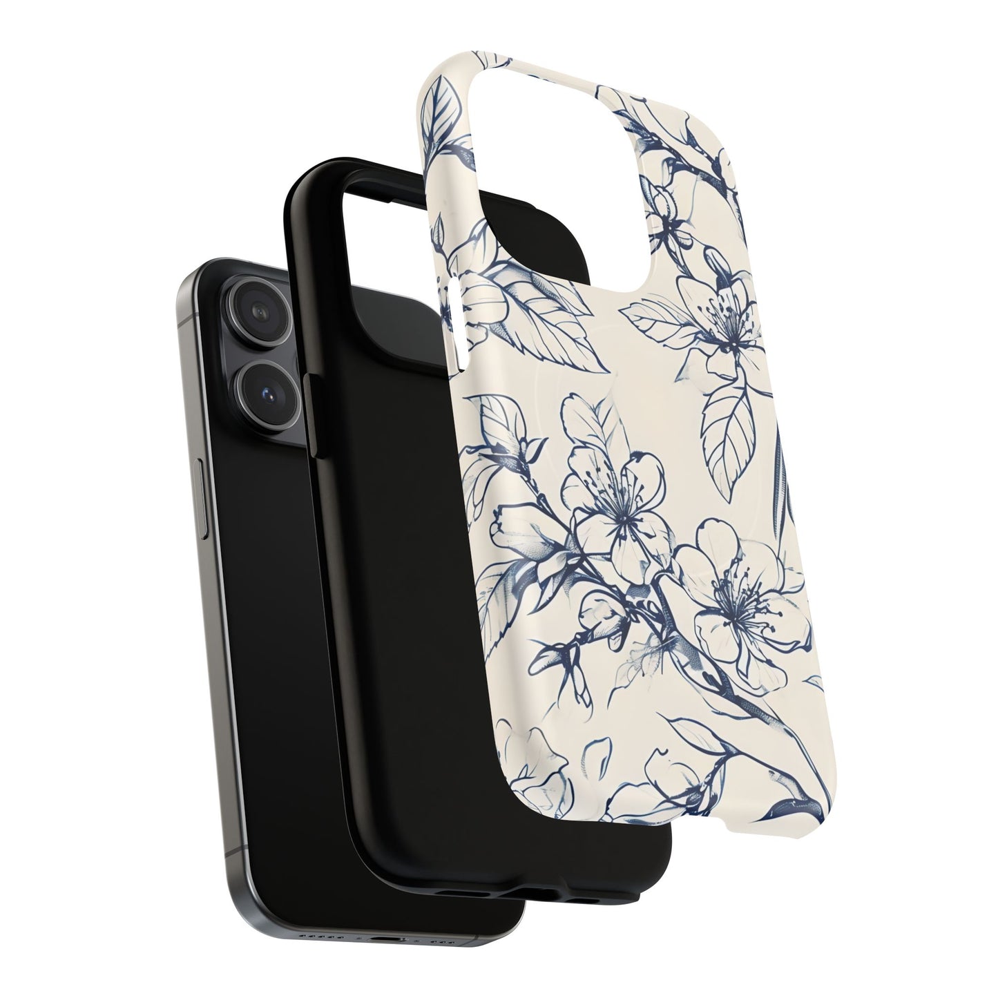 Blossom Sketch - Artistic Blue Floral - iPhone MagSafe Phone Case - Botanical Design