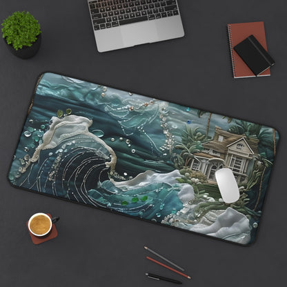 Tropical Midnight Wave Designer Desk Mat - Premium Office Desk Pad, 3 Sizes Available, Artistic Workspace Protection on a Smooth Surface