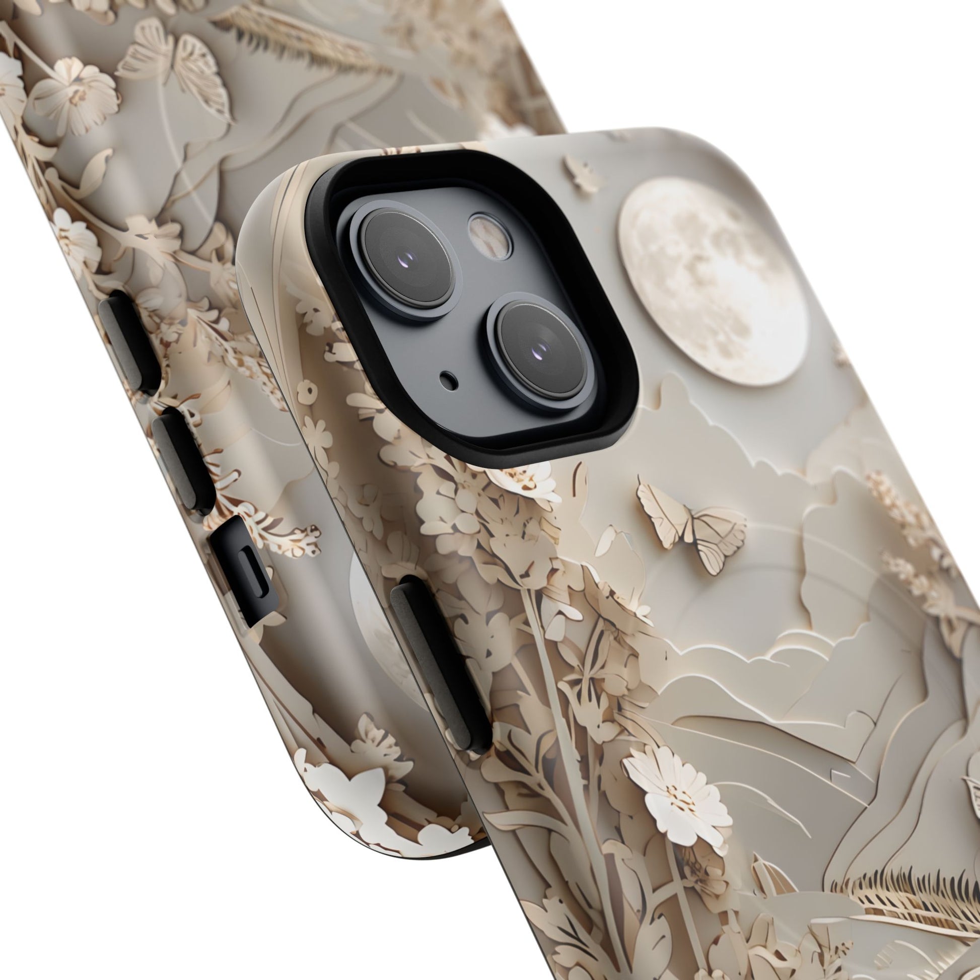 Moonlit Garden - Elegant Neutral Floral iPhone 14 MagSafe Phone Case - Painterly Botanical & Moon Design