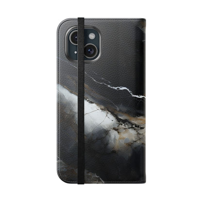 Obsidian Vein black marble pattern iPhone wallet flip phone case closed