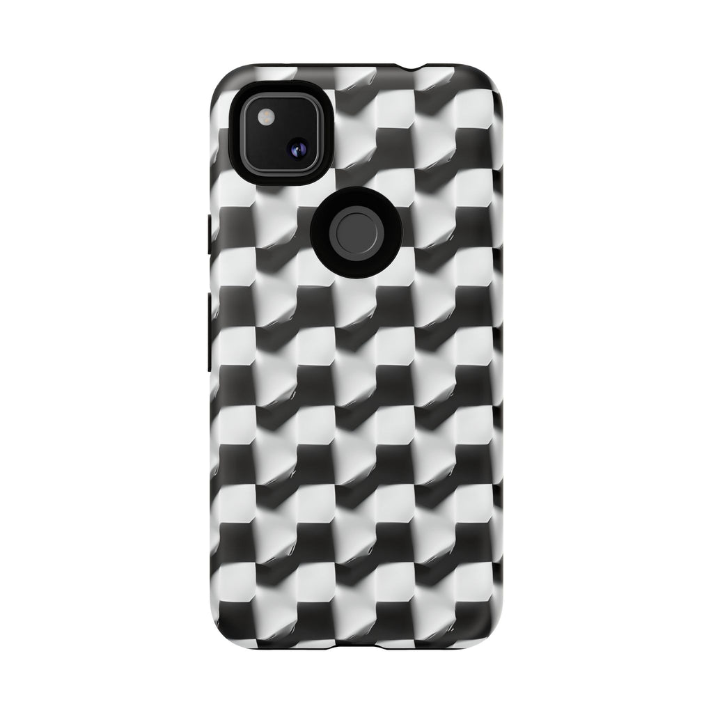 Monochrome Grid Tough Case for Google Pixel 4a - Classic Checkerboard, Black & White, Minimalist Trend