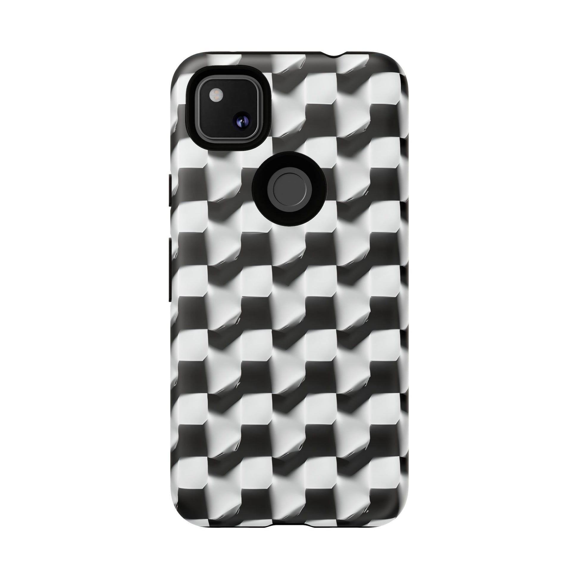 Monochrome Grid Tough Case for Google Pixel 4a - Classic Checkerboard, Black & White, Minimalist Trend