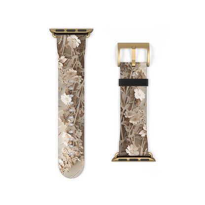 Moonlit Garden Apple Watch band floral design shown with gold clasp