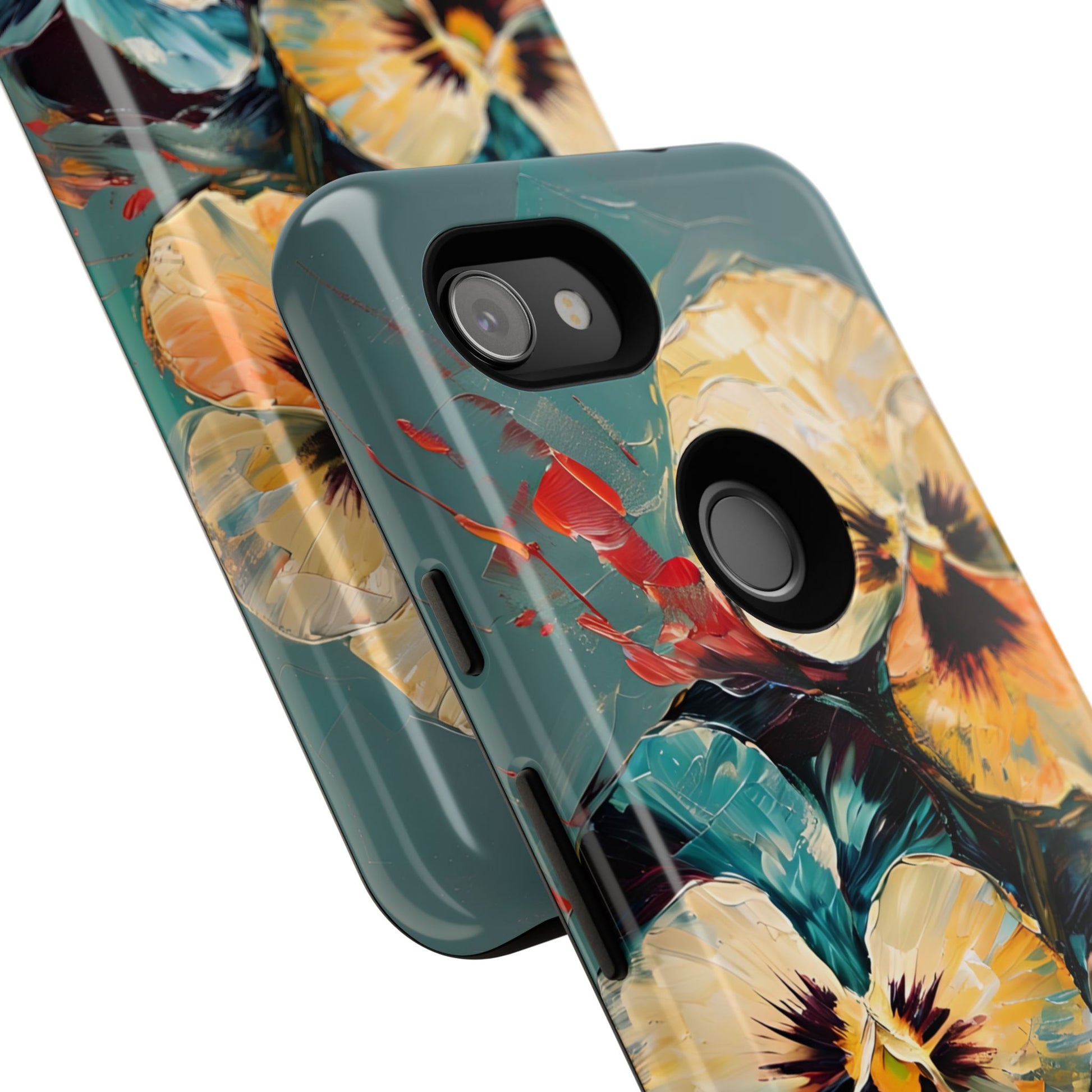 Golden Pansy Cascade Tough Case for Google Pixel 3a - Floral Artistic Shockproof Cover, Elegant Protective Phone Case