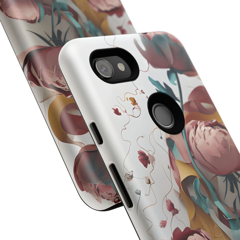 Blushing Peony Veil - Elegant Painterly Floral Google Pixel 3a XL Tough Phone Case - Soft Blush & Teal Peony Design