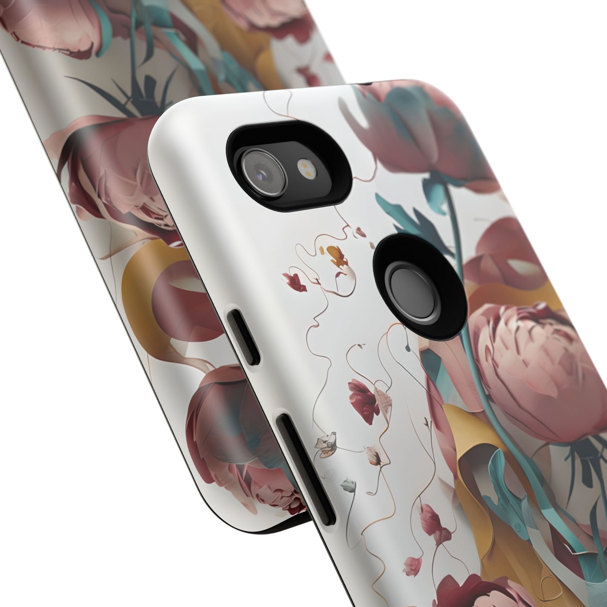 Blushing Peony Veil - Elegant Painterly Floral Google Pixel 3a XL Tough Phone Case - Soft Blush & Teal Peony Design