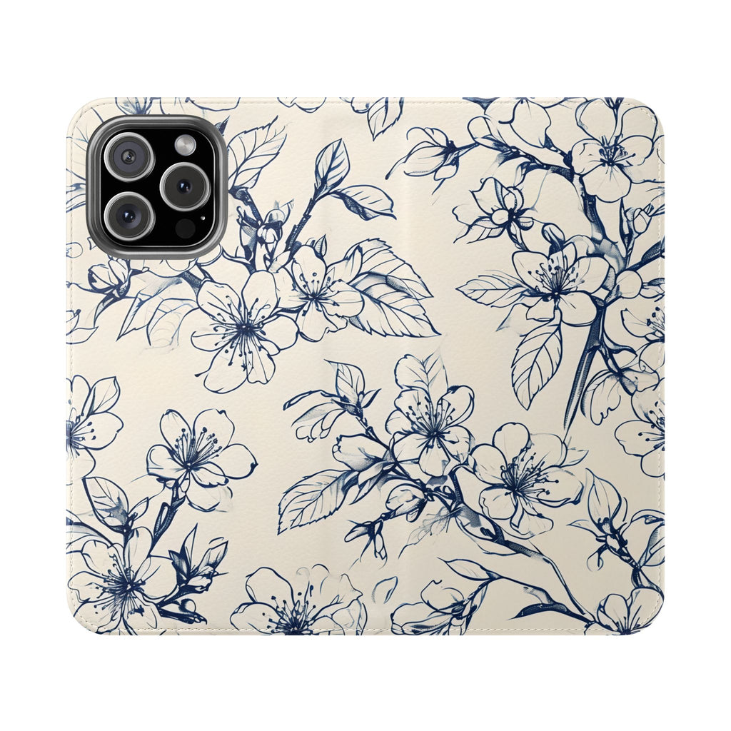 Blossom Sketch - Minimalist Floral Flip Phone Case for iPhone 16 Pro Max