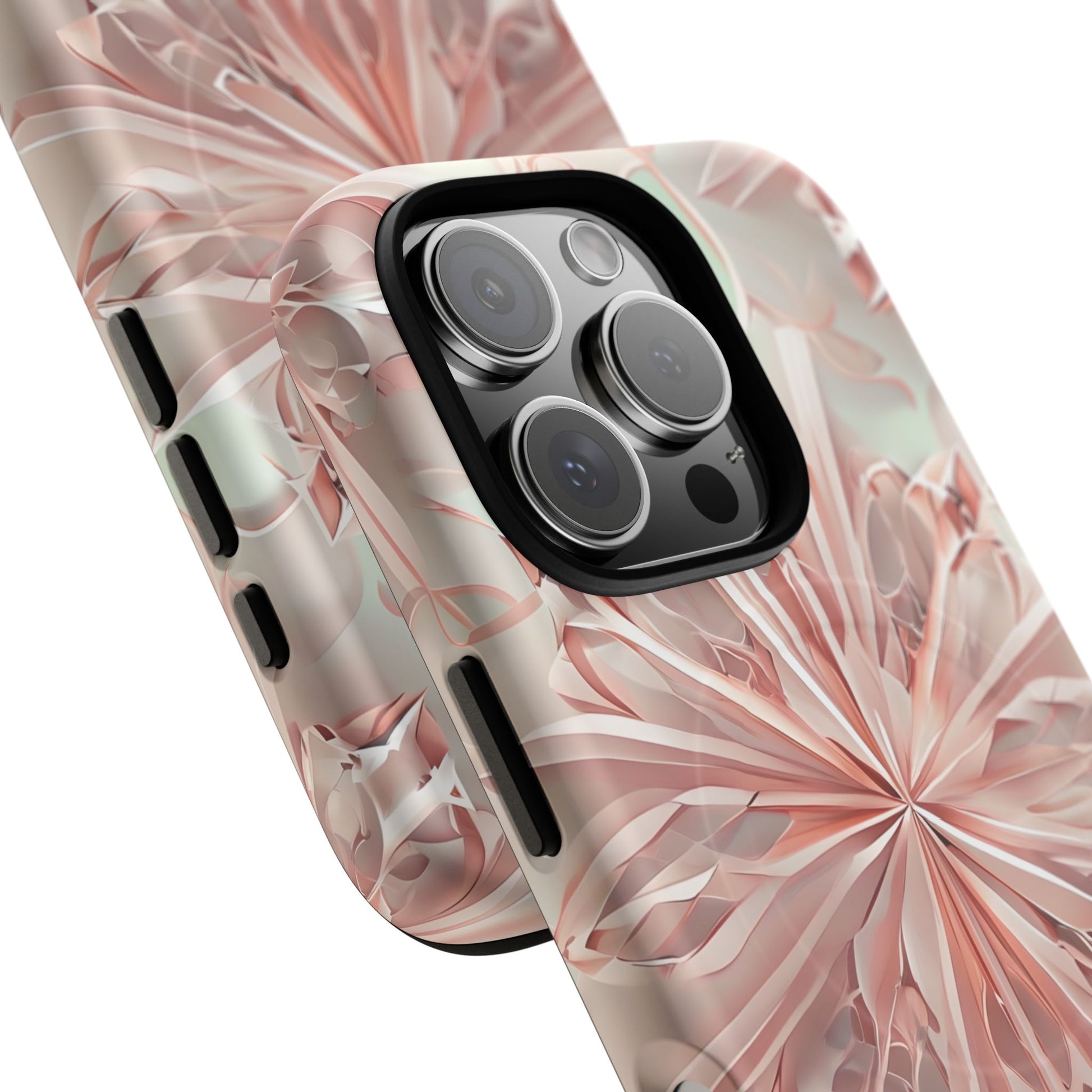 Blush Frost iPhone 16 Pro- Kaleidoscope Collection of MagSafe Compatible - Soft Pink Geometric Floral Design