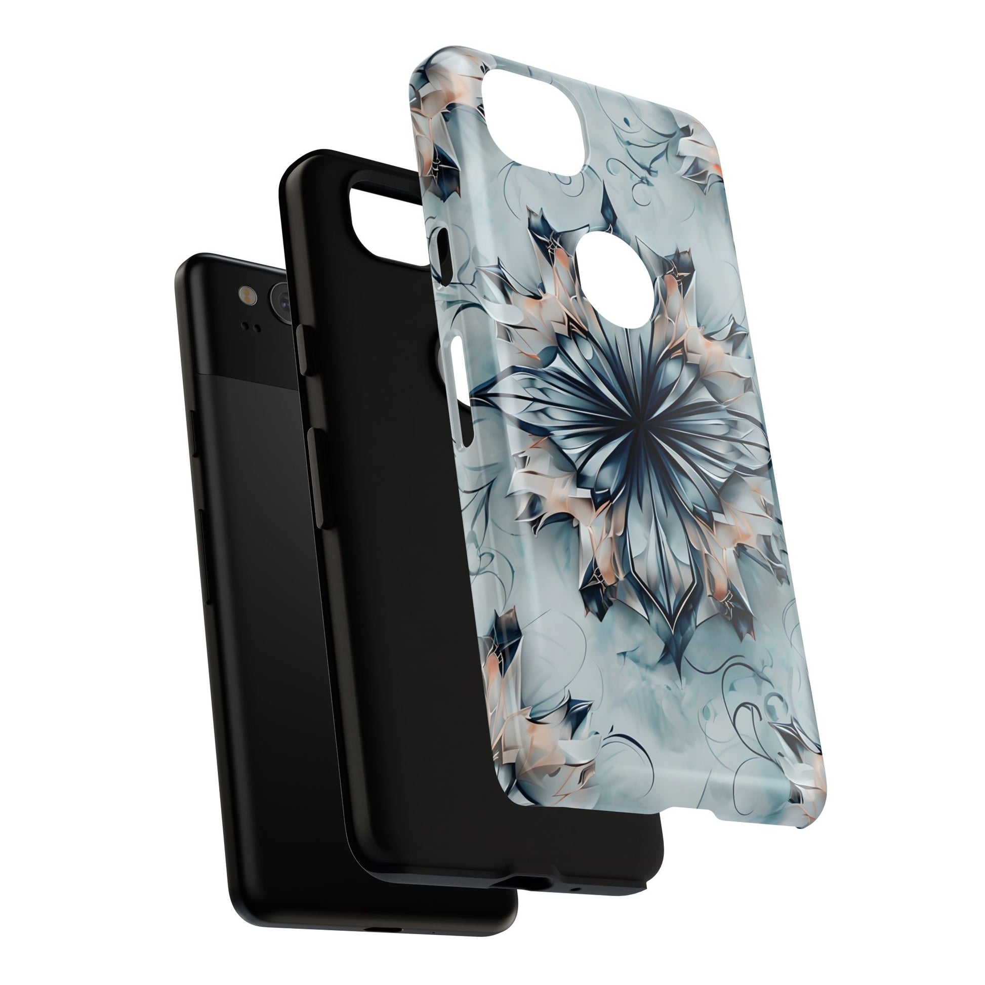 Indigo Mirage - Artistic Kaleidoscope Collection Artistic Floral - Google Pixel 2 Tough Phone Case - Bold Indigo Symmetrical Design