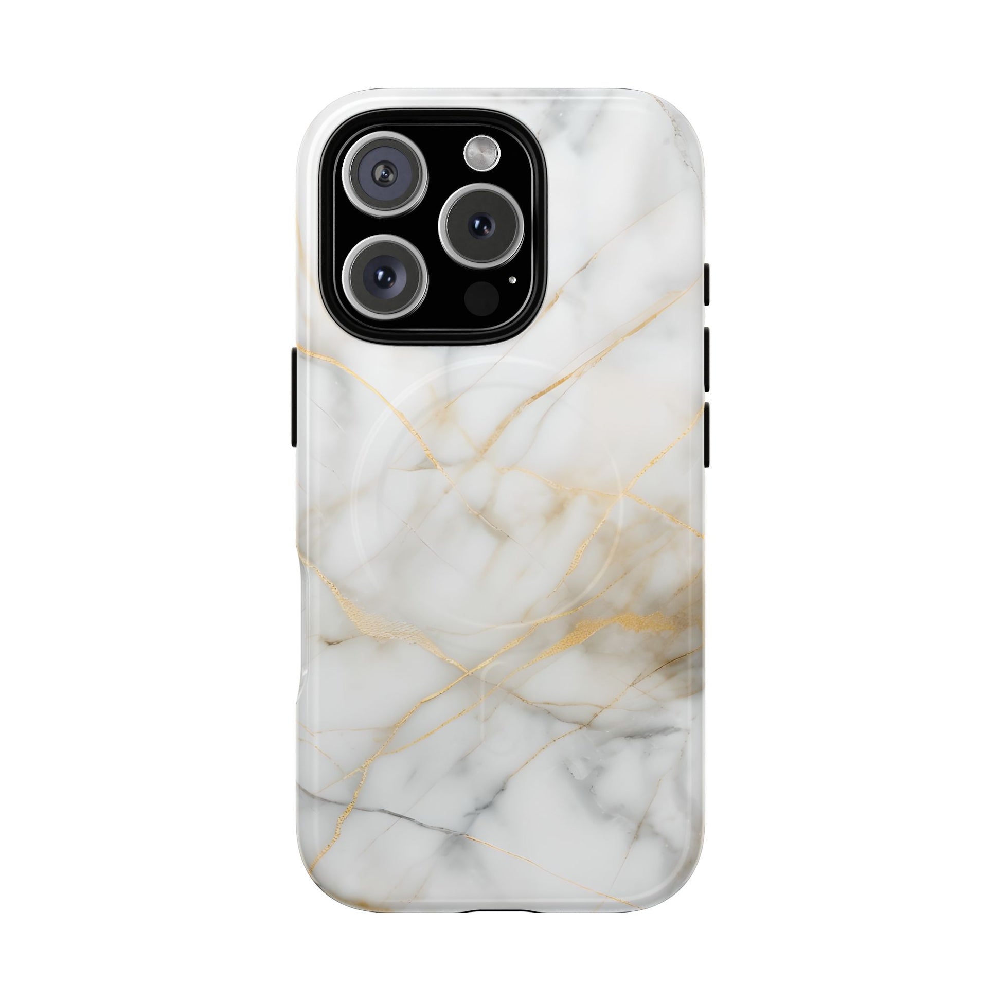 Golden Vein iPhone 16 Pro MagSafe Phone Case -White Neutral Marble Design