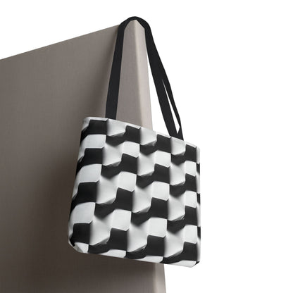 Monochrome Grid Canvas Tote Bag (16x16 & 18x18) - Cozy Reading Nook Design Eco-Friendly Shopping Bag