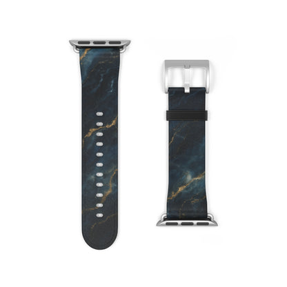 Midnight Marble Apple Watch band strap with silver clasp showing deep charcoal marble texture with fine gold veins