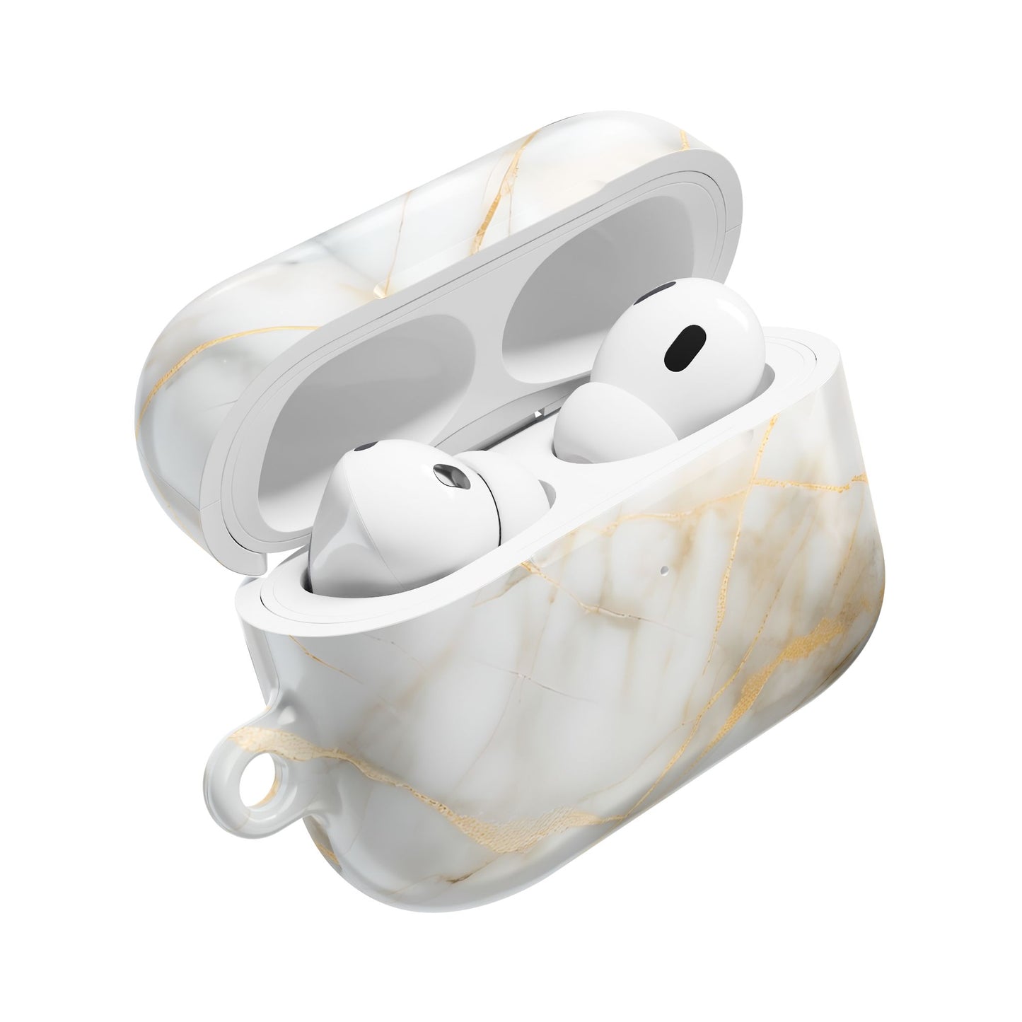 Golden Vein AirPods case open showing protective cover with white marble and gold vein artwork