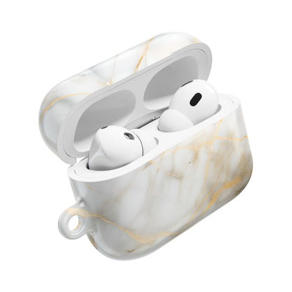 Golden Vein AirPods case open showing protective cover with white marble and gold vein artwork