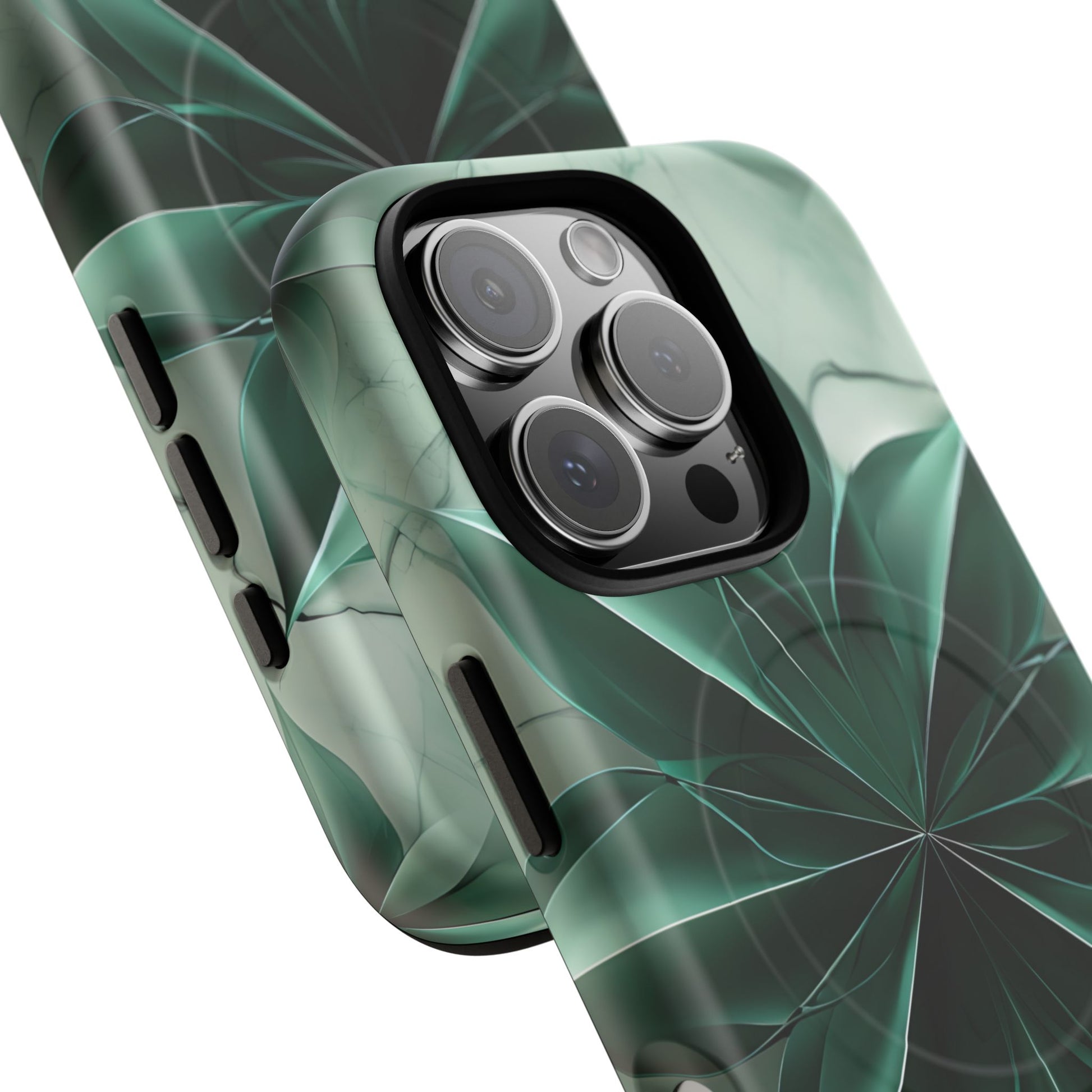 Emerald Bloom iPhone 16 Pro MagSafe Phone Case -Modern Symmetrical Floral Design, Green