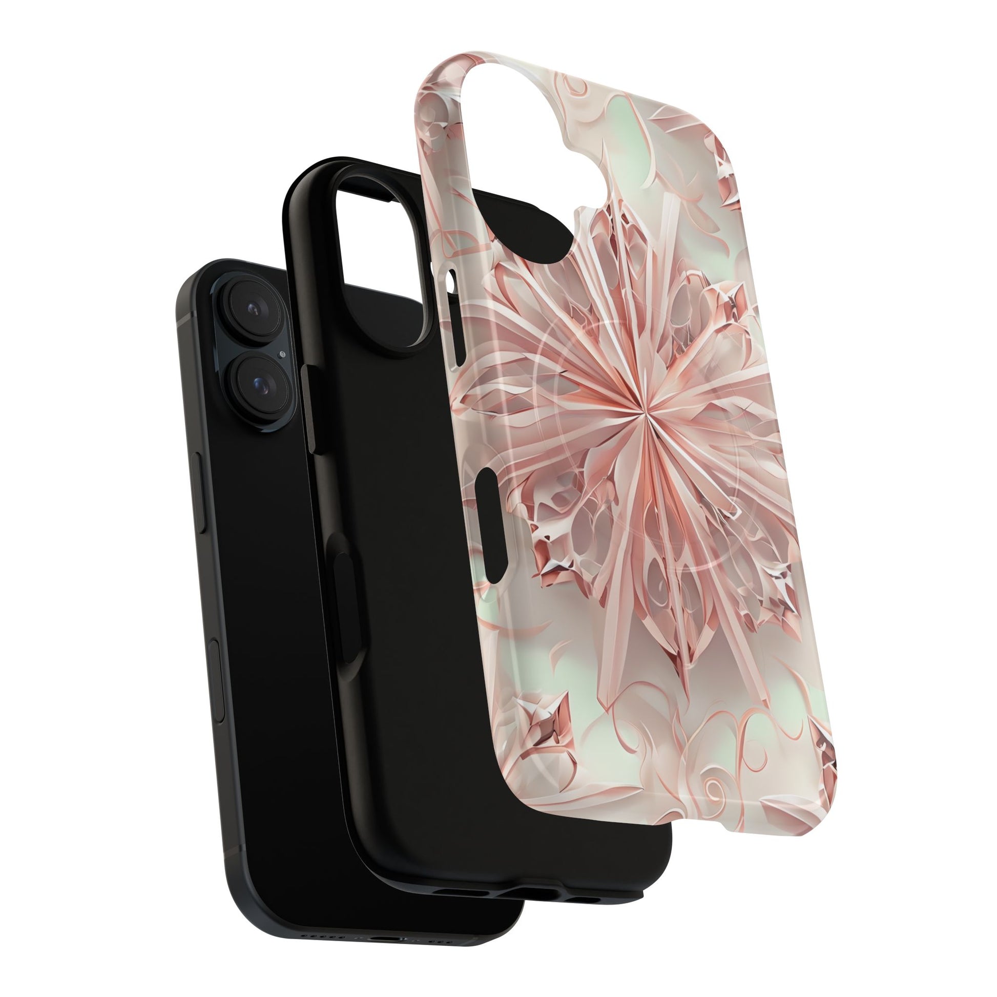 Blush Frost iPhone 16 - Kaleidoscope Collection of MagSafe Compatible - Soft Pink Geometric Floral Design