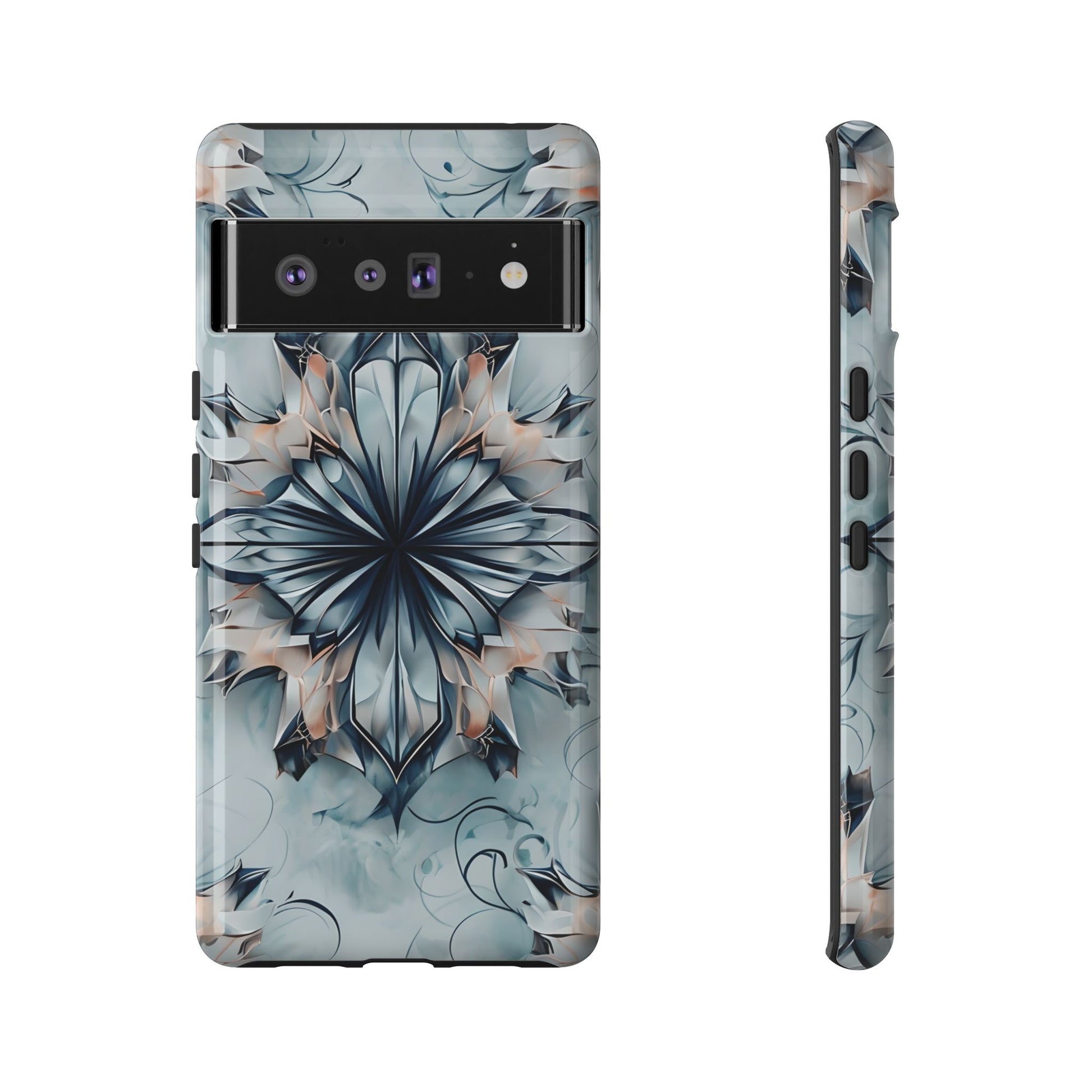 Indigo Mirage - Artistic Kaleidoscope Collection Artistic Floral - Google Pixel 6 Pro Tough Phone Case - Bold Indigo Symmetrical Design