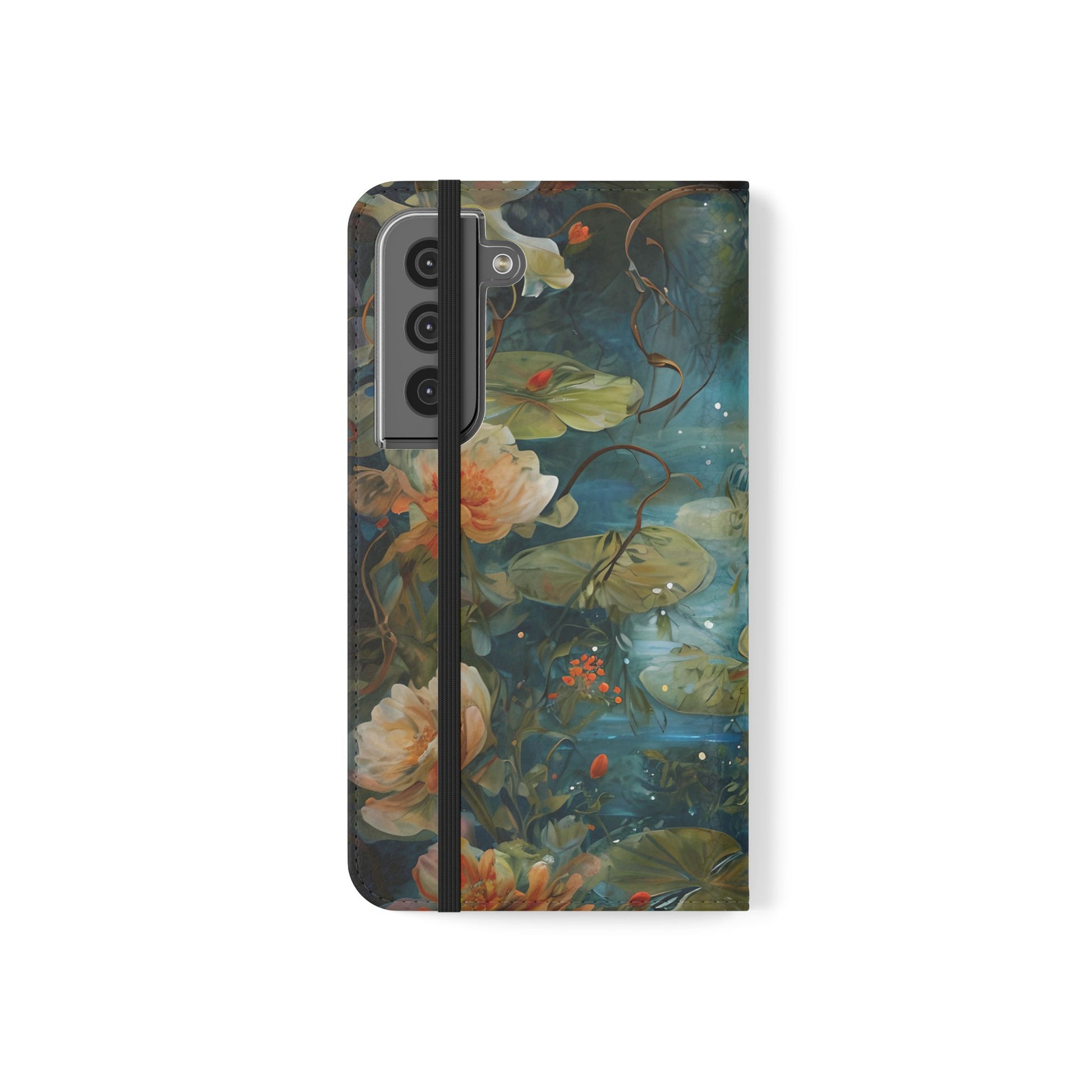 Waterlily Nocturne Samsung Galaxy S22 Wallet Case - Elegant Floral Flip Cover, Vintage Botanical Phone Folio