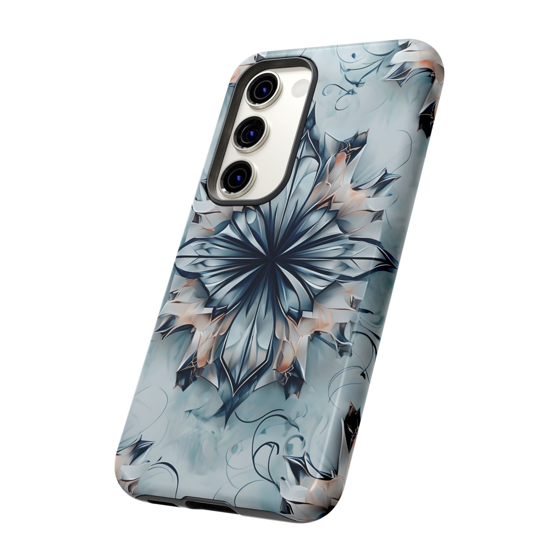 Indigo Mirage - Artistic Kaleidoscope Collection Artistic Floral - Samsung Galaxy S23 Tough Phone Case - Bold Indigo Symmetrical Design