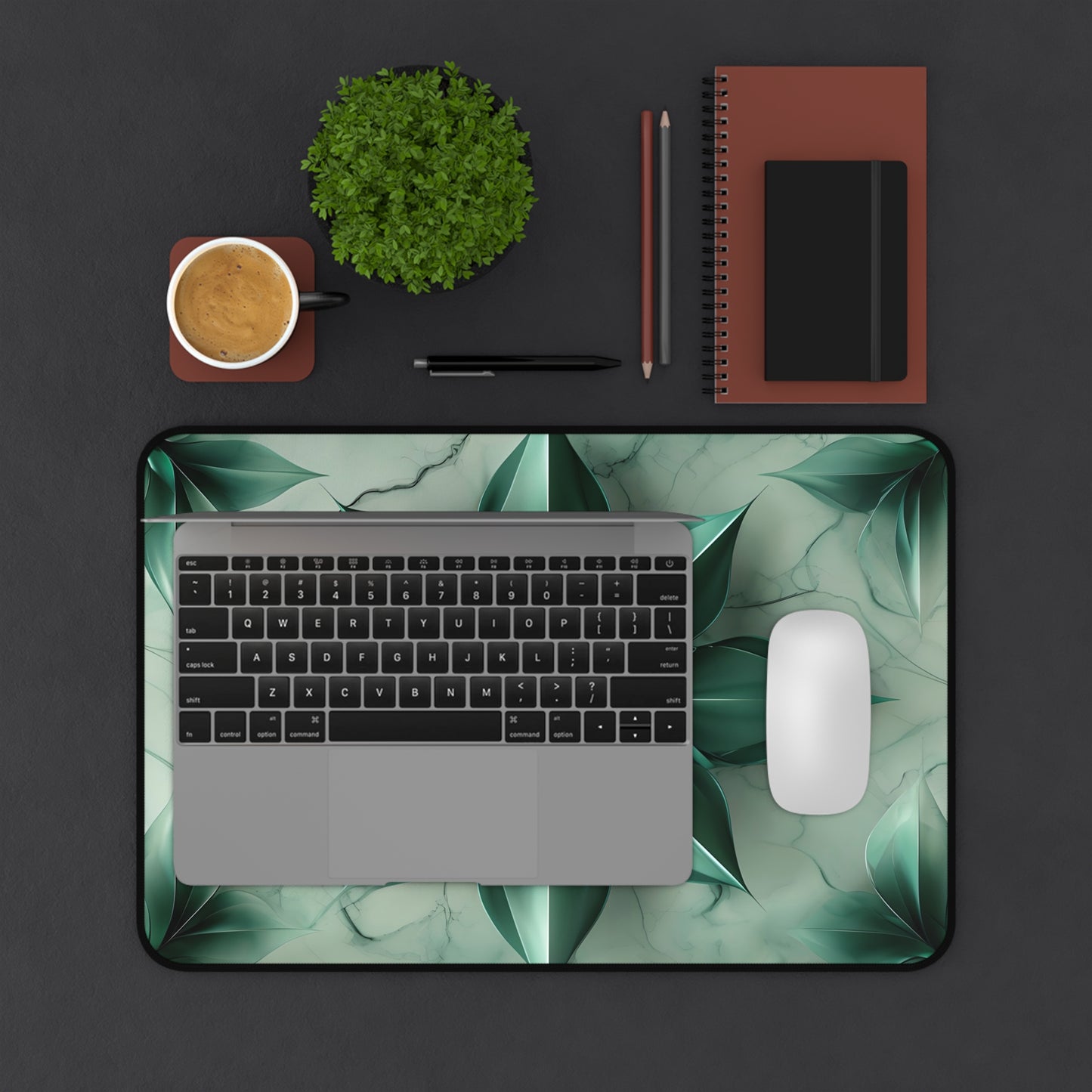 Emerald Bloom Designer Desk Mat - Premium Office Desk Pad, 3 Sizes Available, Artistic Workspace Protection